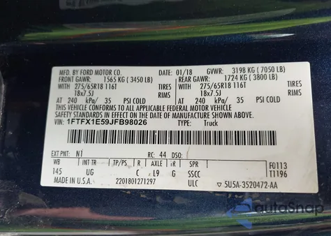 2018 Ford F-150 Xlt z USA, uszkodzony, nr VIN 1FTFX1E59JFB98026